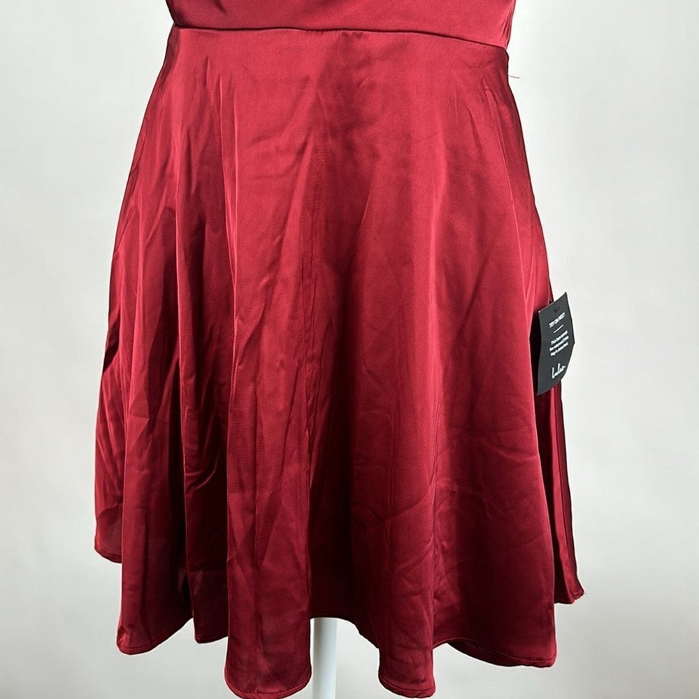 Lulus Fanciful Flirt Burgundy Satin Cowl Neck Skater Mini Dress Size Small - Picture 8 of 16